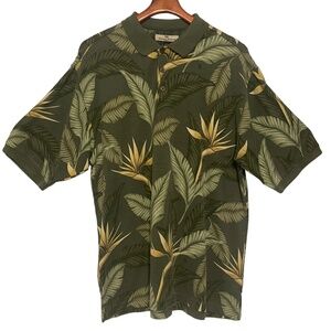 Tommy Bahama Silk Cotton Blend Hawaiian Polo Bird of Paradise Tropical Size L‎